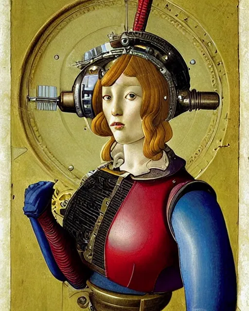 Image similar to portrait of steampunk female android, by fra angelico and sandro botticelli