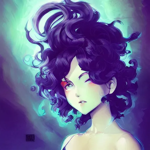 Image similar to detailed portrait art of tatsumaki with green curly hair, art by ross tran ilya kuvshinov krenz cushart, very detailed, intricate, digital anime art, sharp focus