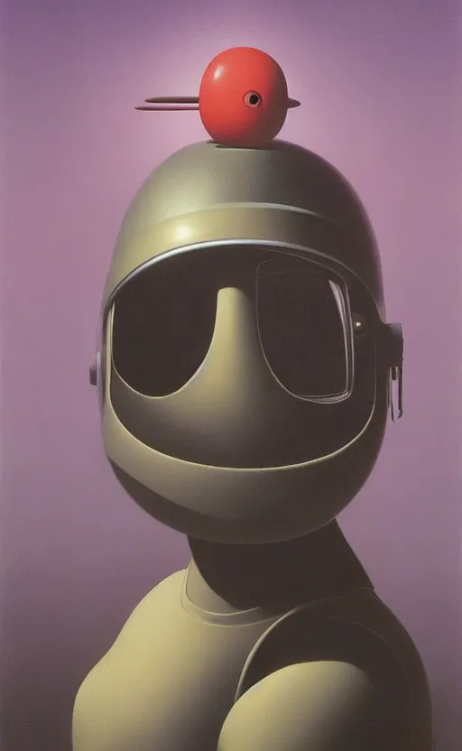 Image similar to portrait of a girl wearing helmet with tight black latex dress, Edward Hopper and James Gilleard, Zdzislaw Beksinski, Mark Ryden, Wolfgang Lettl highly detailed