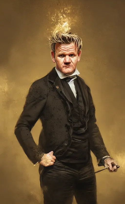 Image similar to Portrait of Gordon Ramsay as a victorian gentleman, male, detailed face, 19th century, highly detailed, cinematic lighting, digital art painting by greg rutkowski