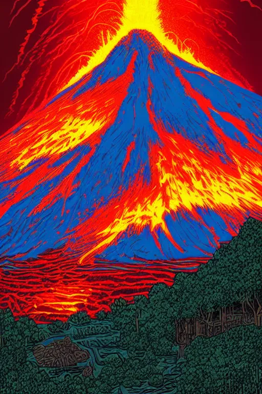 Prompt: an erupting volcano by dan mumford