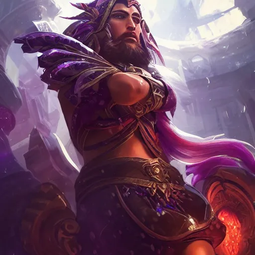 Prompt: portrait of babylon high priest, league of legends amazing splashscreen artwork, legends of runeterra, splash art, natural light, elegant, photorealistic facial features, intricate, fantasy, detailed face, atmospheric lighting, anamorphic lens flare, cinematic lighting, league of legends splash art, hd wallpaper, ultra high details by greg rutkowski