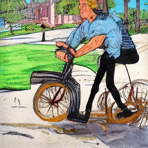 Prompt: donald trump riding a unicycle, color comic by r crumb, maximalist, hyperrealism, caricature