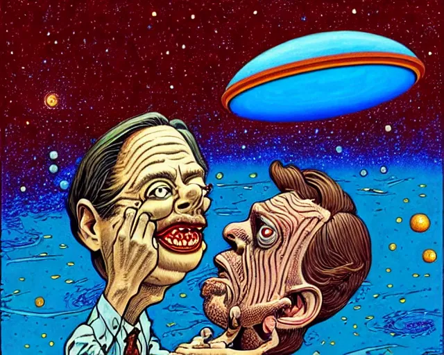 Prompt: steve buscemi swimming in a galaxy, cosmic horror painting, elegant intricate digital painting artstation concept art by basil wolverton by robert crumb by william eggleston detailed