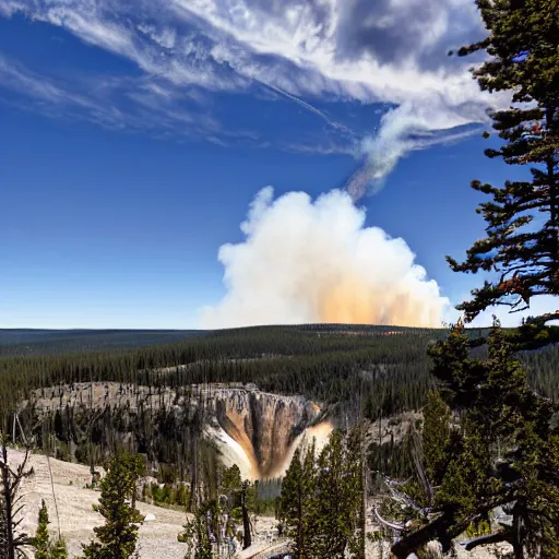 Prompt: sweeping vista of yellowstone national park featuring old faithful eruption in style of minecraft, wide angle, far horizon, realistic