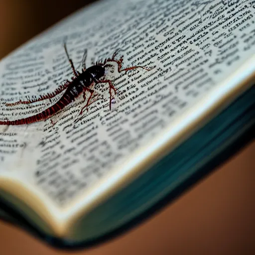 Prompt: macro photo of a worm that has pages like a book looking enigmatic