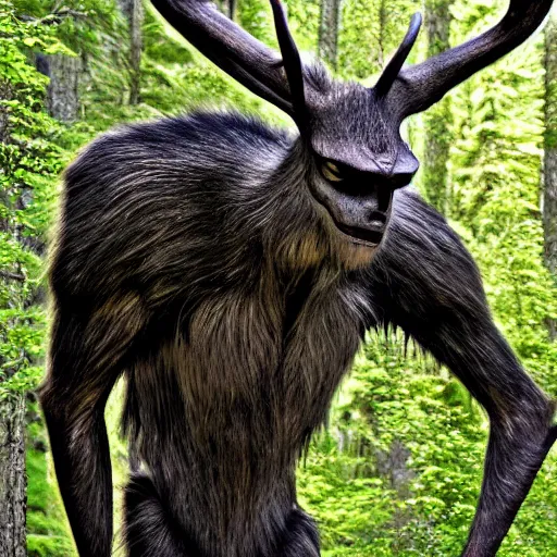 Image similar to award winning nature photograph of a wendigo