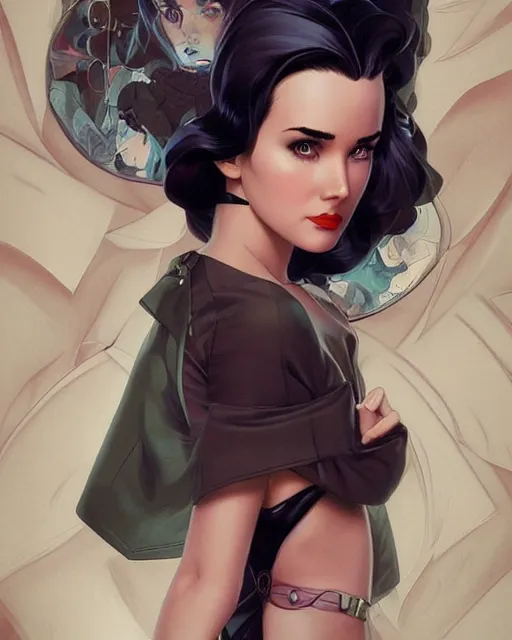 Image similar to a pin up and beautiful fashion charming dreamlke jennifer connelly, symmetrical face symmetrical eyes, character art, art by artgerm lau and wlop and and ilya kuvshinov and john singer sargent, joshua middleton comic art, frostbite 3 engine