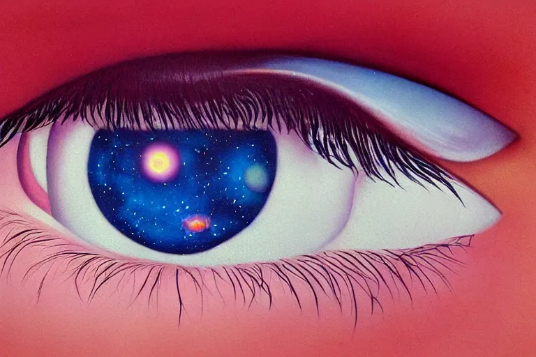 Image similar to close - up of an eye with factal stars and clouds by mary jane ansell, behance contest winner, psychedelic art,