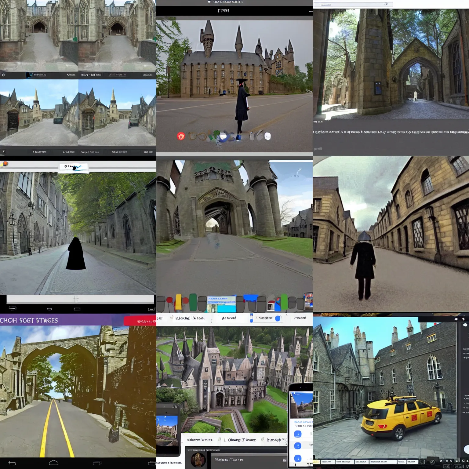 Prompt: google streetview screenshot from hogwarts