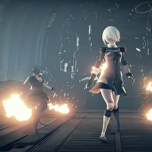 Prompt: a very high resolution image from nier : automata, featuring 9 s android fighting russian invaders in ukraine