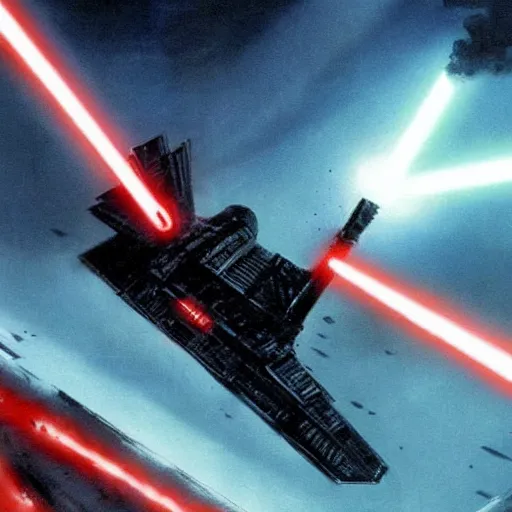 Image similar to darth vader using the force to bring down a star destroyer, epic, cinematic, concept art, incredible