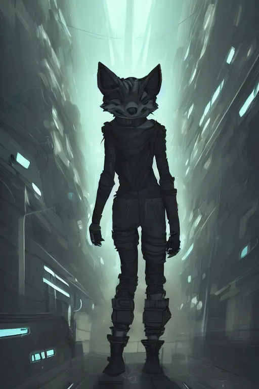 Image similar to an anthropomorphic cyberpunk fox, backlighting, trending on artstation, digital art, furry art, trending on furaffinity, fantasy art, by kawacy, view from behind