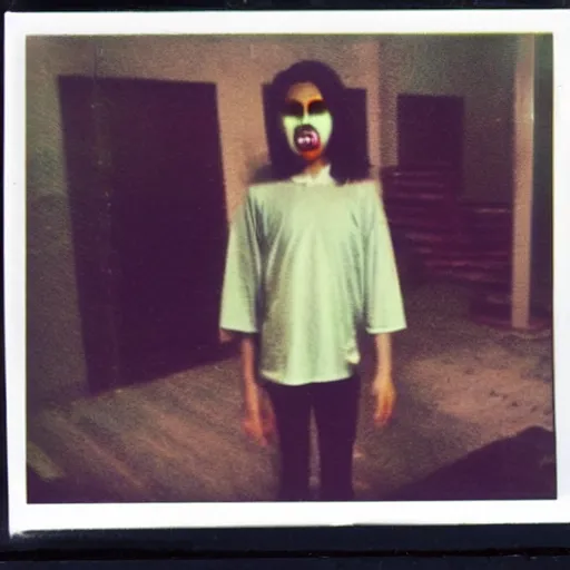 Image similar to polaroid coloured photo of a poltergeist paranormal activities with hantu