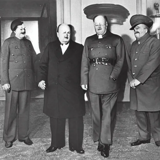 Image similar to Stalin, Churchill and Franklin Roosevelt having a great time