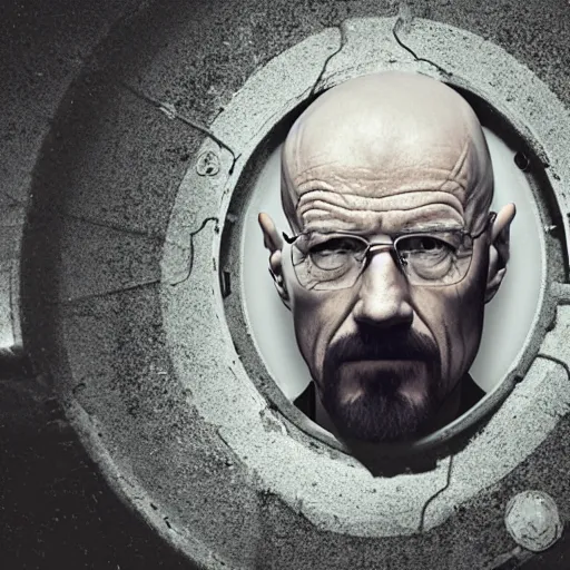 Image similar to Walter white hiding in a sewer, dark, unlit