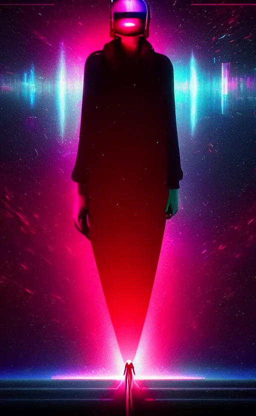 Prompt: a love affair with doubt, dark retrowave, glitch art, interstellar, beautifully lit, by Easo Andrews, artstation, unreal engine