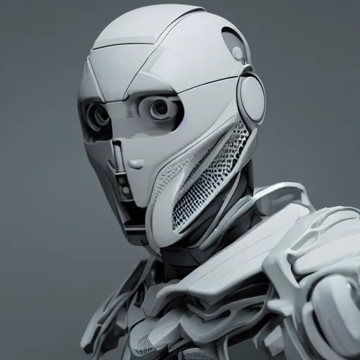 Image similar to a portrait of a white one cast futuristic cyborg ronin, carbon fibre and nanotube elements, futuristic, 8 k, dramatic light, trending on cg society