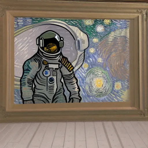 Prompt: Astronaut Lonely in the Galaxy - a painting by Van Gogh. very beautiful, HD detailed. Sad lighting, miserable emotions. The Astronaut is lost in the Galaxy.