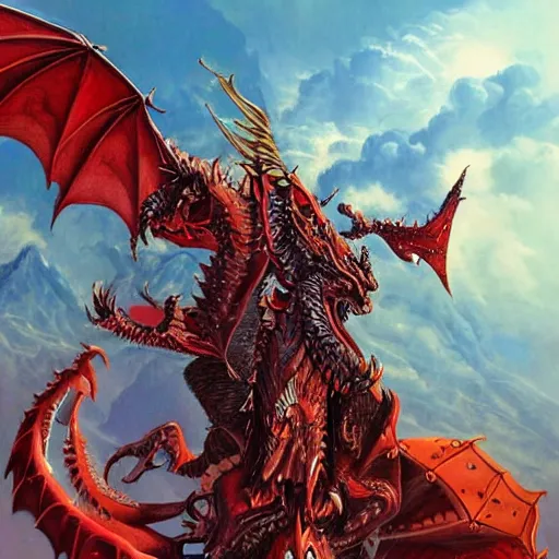 Image similar to am a naranbaatar ganbold, jean giraud, artgerm, man devil in armor made of iron and dragon bones, with hellish big beautiful red devil wings, height detailed body elements, against the background of mountains, ocean, battlefield