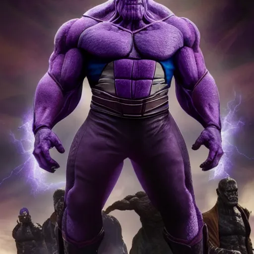 Image similar to thanos, purple skin, josh brolin, clerical clothes, full body shot, realistic, highly detailed