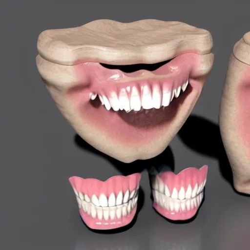 Image similar to poorly rendered 3 d set of teeth