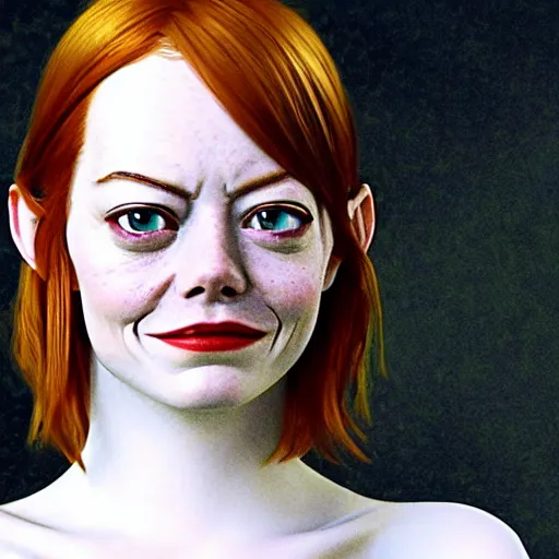 Prompt: emma stone gollum holding the one ring, emma stone is smeagol, looking at the golden ring from lotr, the one ring to rule them all, 8k detail, hyper realistic, cinematic camera