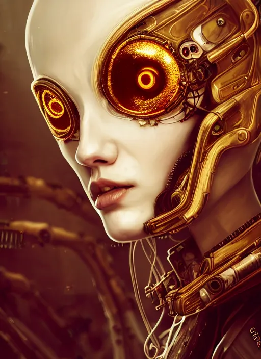 Image similar to soft lustrous hard tech ivory biotech raver gutter punk cyborg bioweapon, golden ratio, details, sci - fi, dark fantasy, cyberpunk, intricate, decadent, ornate, highly detailed, digital painting, octane render, 8 k, artstation, concept art, smooth, sharp focus, illustration, art by artgerm, loish, wlop