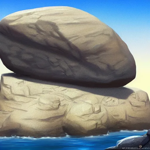 Prompt: a big rock with a small face of dwayne johnson carved on its side, highly detailed, digital painting, artstation, concept art, smooth, sharp focus, by quentin tarantino