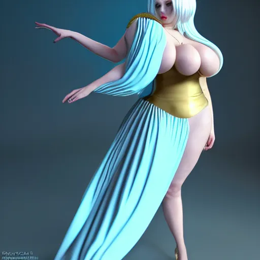 Image similar to a curvy feminine pale goth cutie with a thin waist in an elaborate gold-white-cyan latex-leather pleated tube dress, cgsociety, photorealistic, sublime-comforting-elegant ambience, 16k, smooth, sharp focus, trending on ArtStation, volumetric lighting, fully clothed, worksafe