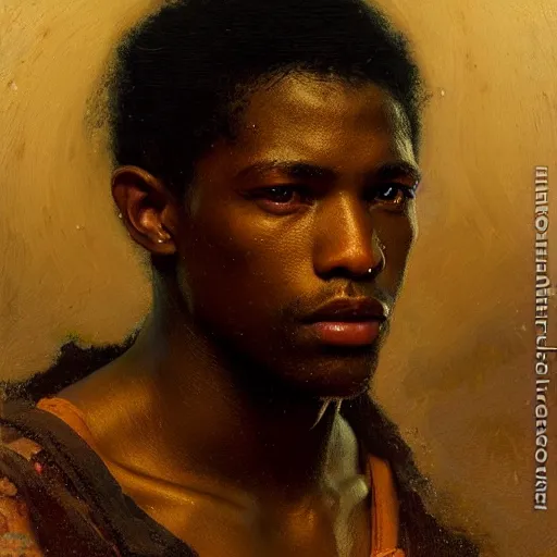 Image similar to a portrait of a good - lookiung black boy god,, high detail, cleary see face, by gaston bussiere, bayard wu, greg rutkowski, odd nerdrum, maxim verehin, dan dos santos, masterpiece, sharp focus, cinematic lightning - h 7 6 8