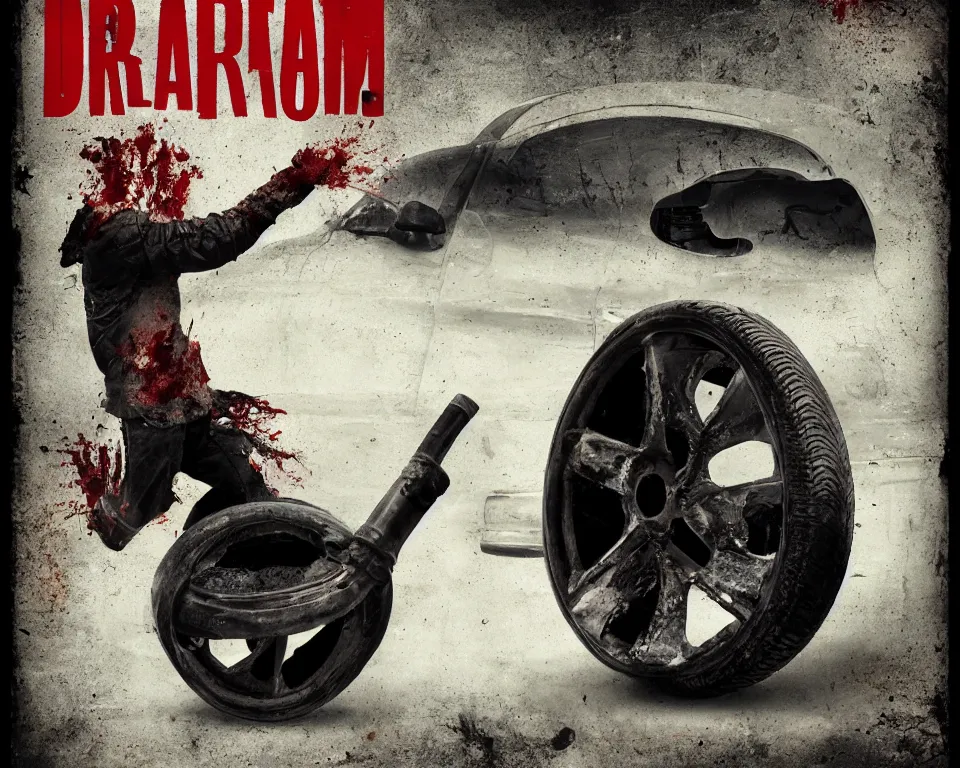 Image similar to ! dream a horror movie poster featuring a car tire in texas
