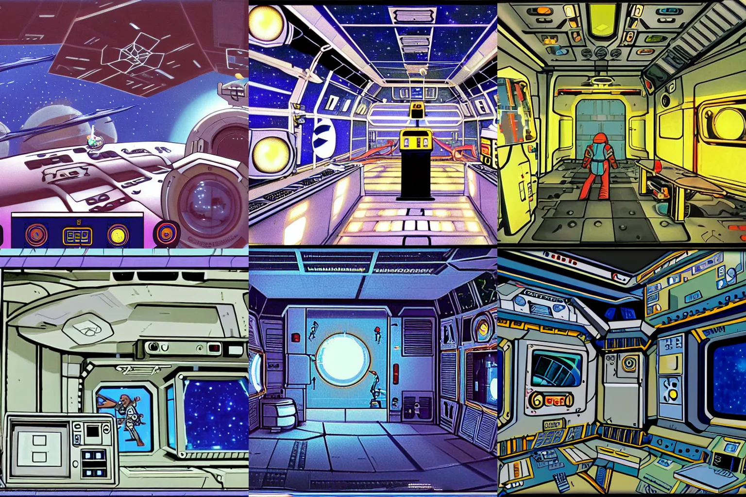 Prompt: inside a space station, from a space themed Serria point and click 2D graphic adventure game made in 1986, high quality graphics