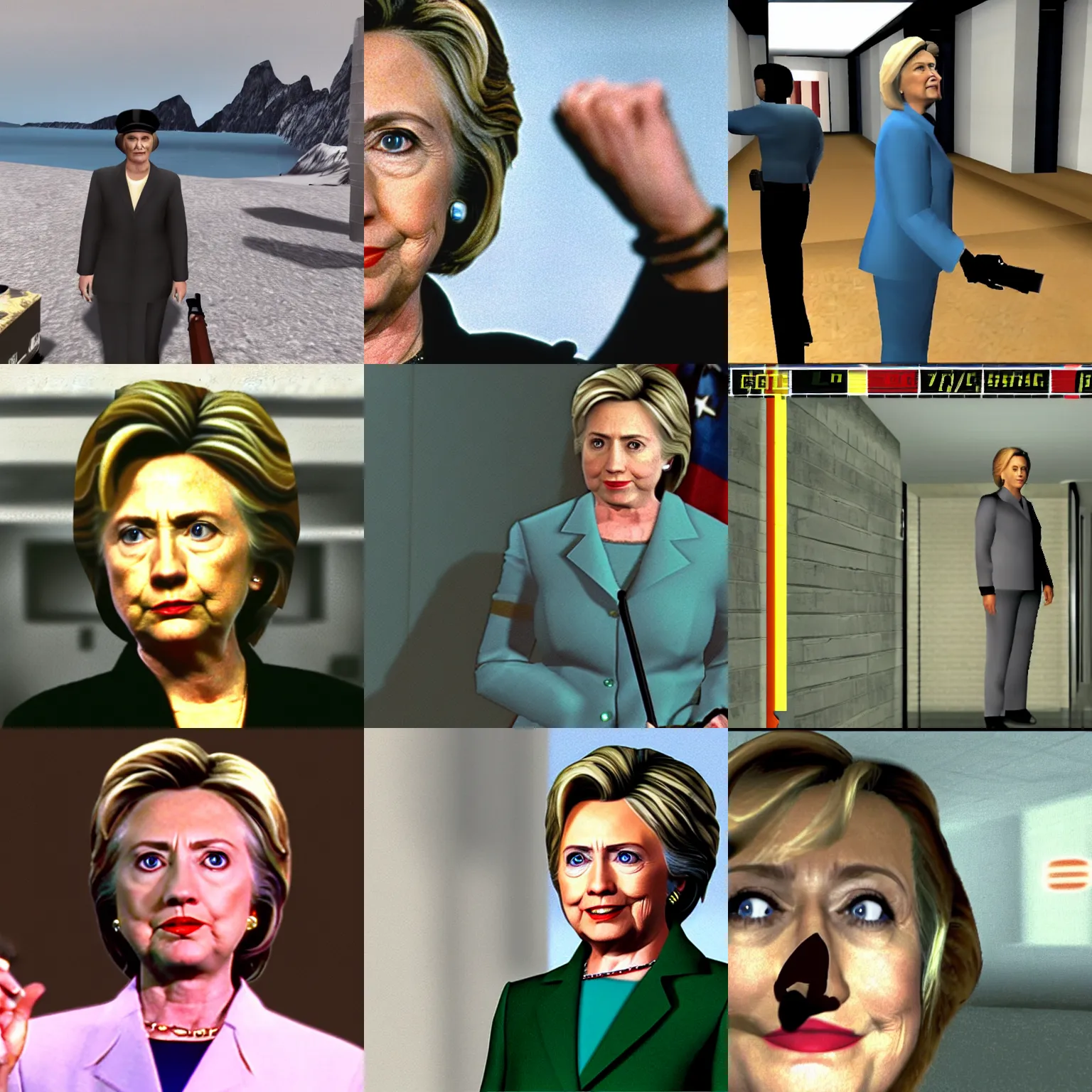 Prompt: screenshot of hillary clinton in goldeneye 6 4