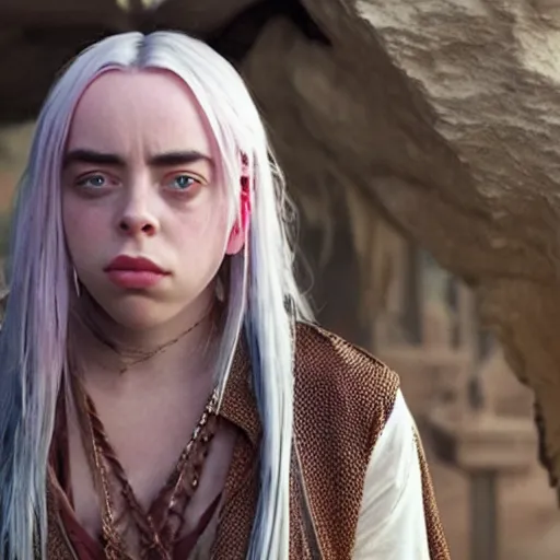 Image similar to movie still of billie eilish as indiana jones