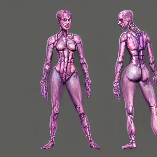 Image similar to character design sketch humanoid by ahmet atil akar, concept art character, cyberpunk fashion, with body made of purple lava and fire, marvelous designer, fantasy, painted, 4 k, high detail, sharp focus, trending in artstation