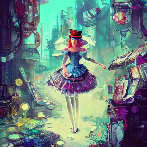 Prompt: Alice in Wonderland Cyberpunk, pikepety