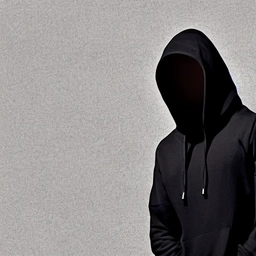 Prompt: a full body shot of an attractive man in a hoodie, covering his face with a black aesthetic mask