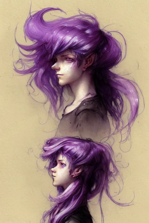 Image similar to character art by jean - baptiste monge, young woman, purple hair, glowing purple eyes