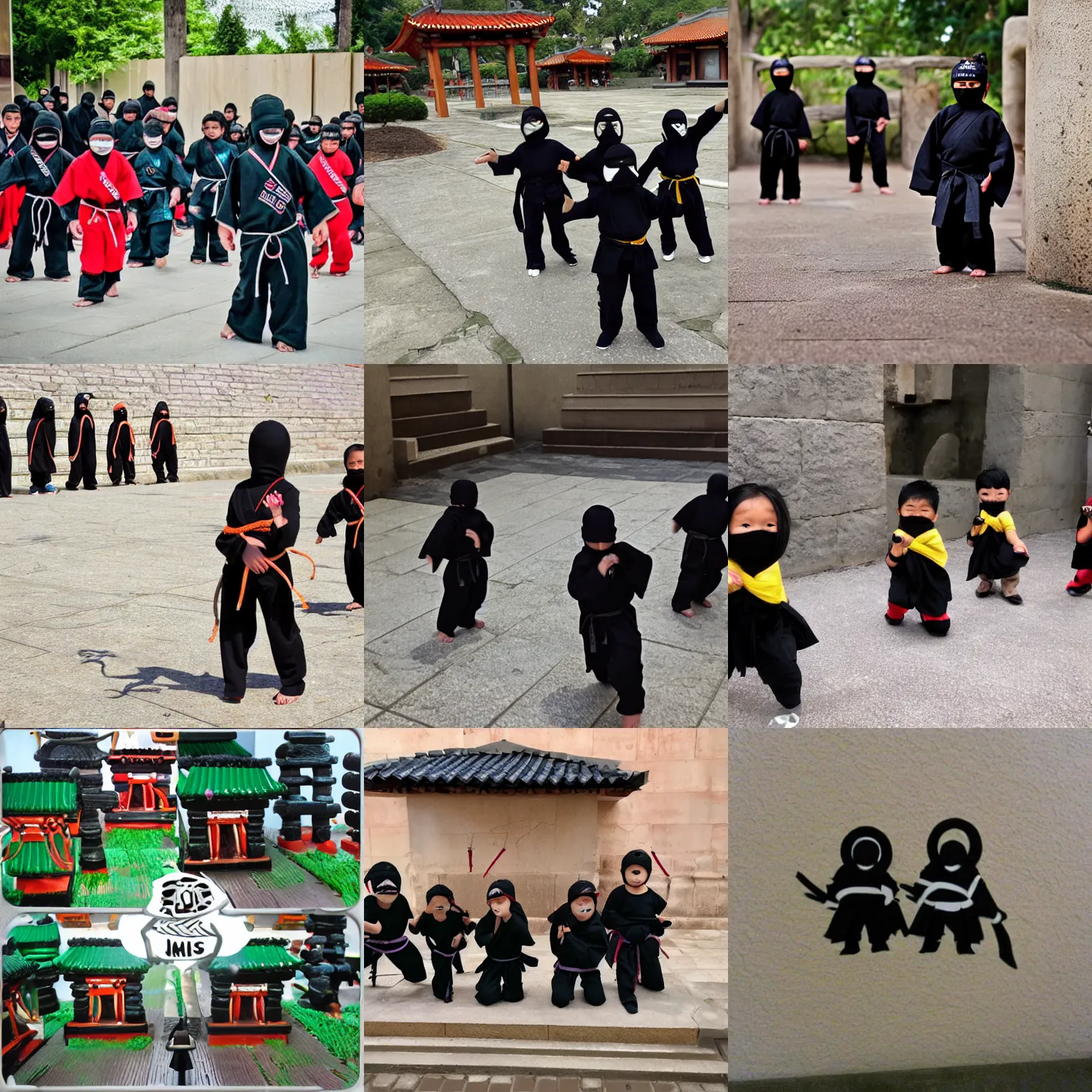Prompt: mini ninjas in temple