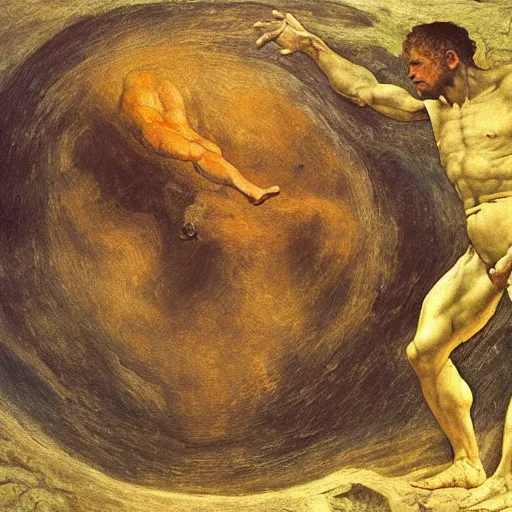 Prompt: the creation of the human race from the cosmos, detailed oil painting by goya and michelangelo and alan lee