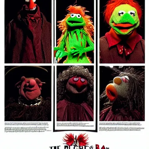 Prompt: the muppets as cenobites from hellraiser, realistic, photography, dramatic lighting, violence, blood, hellfire, comedy