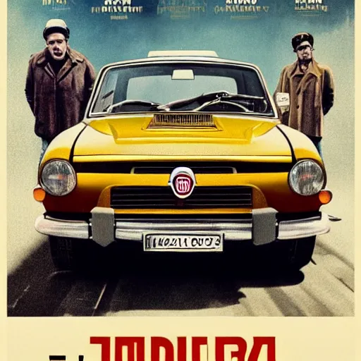 Image similar to @fiat 124 berlina@ in soviet city. Film poster. Epic cinematic