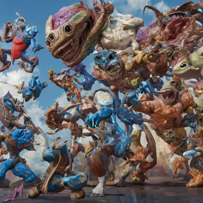 Image similar to jeff koons style street sharks, ultra realistic, concept art, intricate details, serious, highly detailed, photorealistic, octane render, 8 k, unreal engine, art by todd mcfarlane and artgerm and greg rutkowski and alphonse mucha