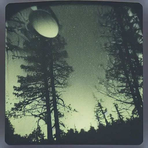 Prompt: ufo flying over a forest at night, grainy photo, old polaroid,