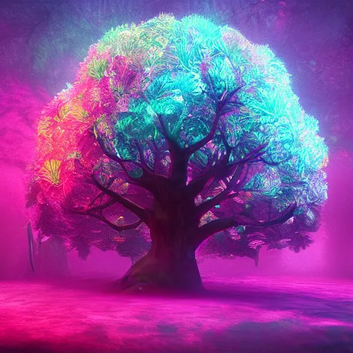 Image similar to colorful ethereal occult tree of life, fantasy, mythical, fractal, octane render, unreal engine, raytracing, trending on Artstation, digital art