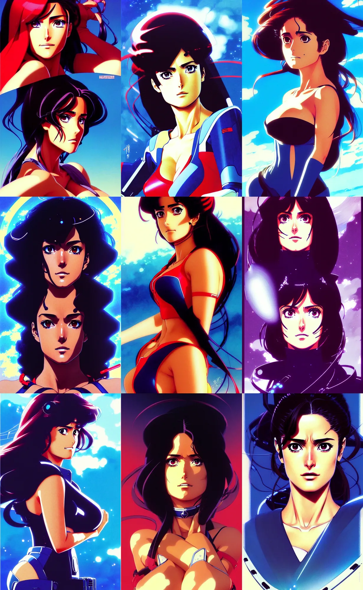 Prompt: an anime portrait of beautiful salma hayek still from robotech 1 9 8 5 by ilya kuvshinov katsuhiro otomo, magali villeneuve, artgerm, jeremy lipkin and michael garmash, rob rey and kentaro miura style, symmetrical