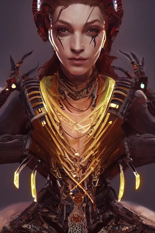 Prompt: symmetry!! portrait of scorpion queen in the style of horizon zero dawn, machine face, intricate, elegant, highly detailed, digital painting, artstation, concept art, smooth, sharp focus, illustration, art by artgerm and greg rutkowski and alphonse mucha, 8 k