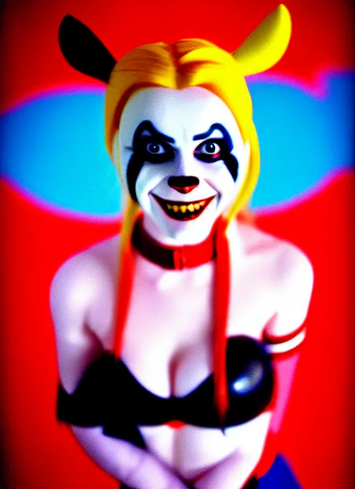 Image similar to kodak portra 4 0 0 of wendy's mascot wendy thomas as harley quinn, nostalgic mood 8 k, soft light, volumetric lighting, highly detailed, 1 5 0 mm lens, elegant, vhs still photo realistic skin texture