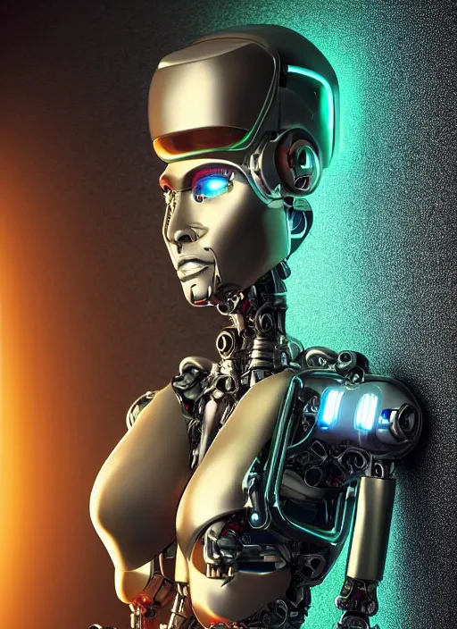 Prompt: photorealistic detailed full body picture of a female cyborg, pretty face with arms and legs, glamour pose, sexy robot, neon lights, humanoid, extreme, uhdr, book called the most influental cyborg in 2 0 5 0, fine details, highly detailed, intricate, smooth sharp focus, symmetrical features, environmental portrait, realistic render